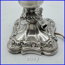 Antique Cephas B Rogers Silver Plate Electric Hurricane Mantle Lamps Victorian