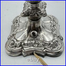 Antique Cephas B Rogers Silver Plate Electric Hurricane Mantle Lamps Victorian