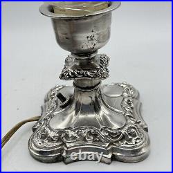 Antique Cephas B Rogers Silver Plate Electric Hurricane Mantle Lamps Victorian