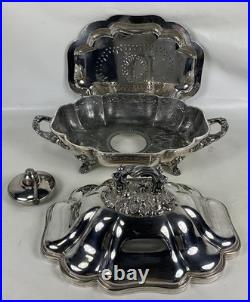 Antique FB Rogers SILVER Entree FOOD Warming Chafing FOOTED SERVING DISH 4 pcs