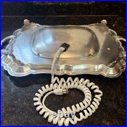 Antique F. B. ROGERS Silver Electric Warming Large Serving Tray Rare 23x3.5 Antique F. B. ROGERS Silver Electric Warming Large Serving Tray Rare 23x3.5