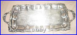 Antique F. B. Rogers 1883 large silver plate footed tray very ornate & fine