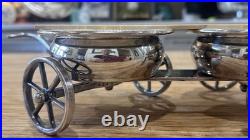 Antique F. B. Rogers Rolling Wine Caddy Silver Plate Condiment Wagon Cart c1920
