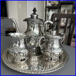 Antique Homan Silver Plate Co Quadruple Plate Tea Coffee Set WM Rogers Tray