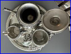 Antique Homan Silver Plate Co Quadruple Plate Tea Coffee Set WM Rogers Tray