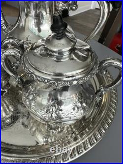 Antique Homan Silver Plate Co Quadruple Plate Tea Coffee Set WM Rogers Tray