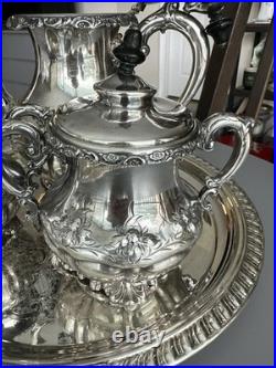 Antique Homan Silver Plate Co Quadruple Plate Tea Coffee Set WM Rogers Tray