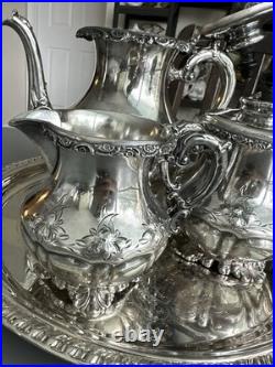 Antique Homan Silver Plate Co Quadruple Plate Tea Coffee Set WM Rogers Tray