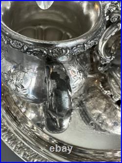 Antique Homan Silver Plate Co Quadruple Plate Tea Coffee Set WM Rogers Tray