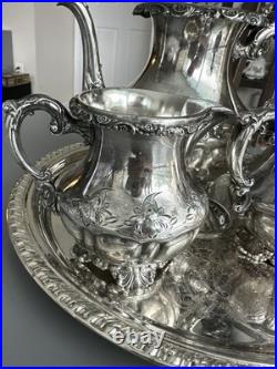 Antique Homan Silver Plate Co Quadruple Plate Tea Coffee Set WM Rogers Tray
