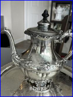 Antique Homan Silver Plate Co Quadruple Plate Tea Coffee Set WM Rogers Tray