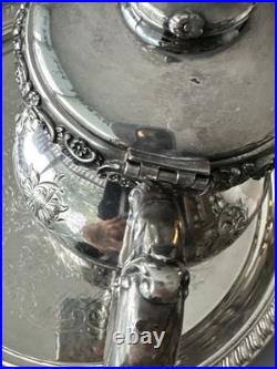 Antique Homan Silver Plate Co Quadruple Plate Tea Coffee Set WM Rogers Tray