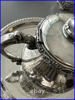Antique Homan Silver Plate Co Quadruple Plate Tea Coffee Set WM Rogers Tray