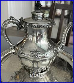 Antique Homan Silver Plate Co Quadruple Plate Tea Coffee Set WM Rogers Tray