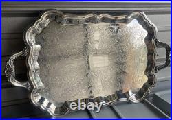 Antique Large FB Rogers Victorian Scroll Silver Plate Footed Tray with Handles