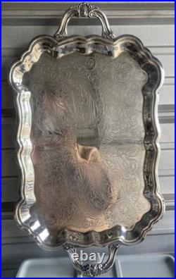 Antique Large FB Rogers Victorian Scroll Silver Plate Footed Tray with Handles