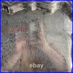 Antique Large FB Rogers Victorian Scroll Silver Plate Footed Tray with Handles