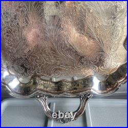 Antique Large FB Rogers Victorian Scroll Silver Plate Footed Tray with Handles