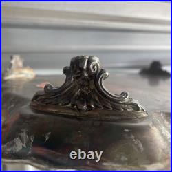 Antique Large FB Rogers Victorian Scroll Silver Plate Footed Tray with Handles