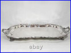 Antique Large FB Rogers Victorian Scroll Silver Plate Serving Tray with Handles
