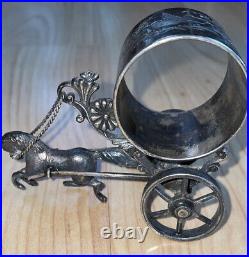 Antique Napkin Ring Victorian Figural Silver Plate Rogers Smith #214 Horse Cart