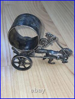 Antique Napkin Ring Victorian Figural Silver Plate Rogers Smith #214 Horse Cart