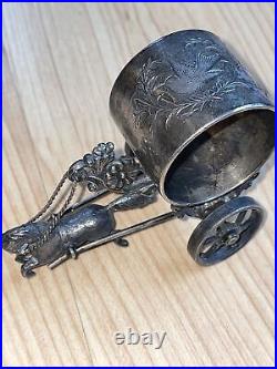 Antique Napkin Ring Victorian Figural Silver Plate Rogers Smith #214 Horse Cart