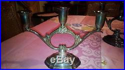 Antique Pair of Art Deco Rogers Bros. Silver plate 3 Candelabra Eternally Yours