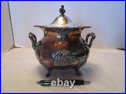 Antique QUADRUPLE SILVER PLATE W. M. ROGERS NY Soup tureen ornate 2 Qtrs Vintage