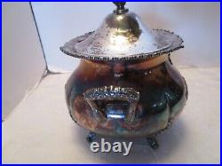 Antique QUADRUPLE SILVER PLATE W. M. ROGERS NY Soup tureen ornate 2 Qtrs Vintage