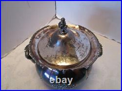 Antique QUADRUPLE SILVER PLATE W. M. ROGERS NY Soup tureen ornate 2 Qtrs Vintage