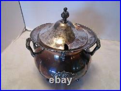 Antique QUADRUPLE SILVER PLATE W. M. ROGERS NY Soup tureen ornate 2 Qtrs Vintage