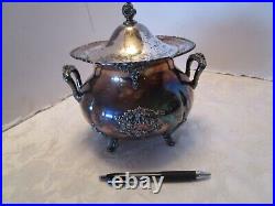 Antique QUADRUPLE SILVER PLATE W. M. ROGERS NY Soup tureen ornate 2 Qtrs Vintage