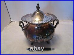 Antique QUADRUPLE SILVER PLATE W. M. ROGERS NY Soup tureen ornate 2 Qtrs Vintage