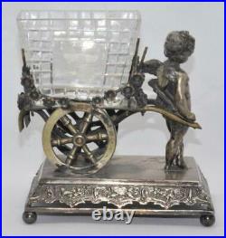 Antique Rare Rogers Bros Cherub Pulling A Cart Ornateoriginal Glass #2908 Rare