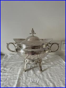 Antique Rogers & Bro 1896 Triple Plate Silver Footed Soup Tureen with Lid Ornate