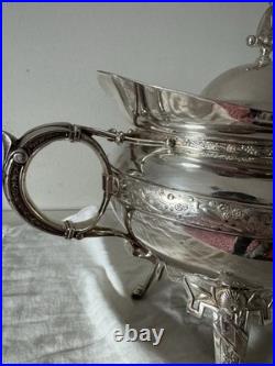 Antique Rogers & Bro 1896 Triple Plate Silver Footed Soup Tureen with Lid Ornate