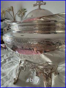 Antique Rogers & Bro 1896 Triple Plate Silver Footed Soup Tureen with Lid Ornate