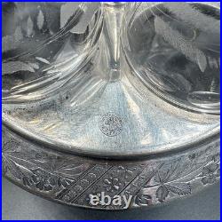 Antique Rogers & Bro Triple Plate Cruet Set 4 Bottles Etched Glass Caddy