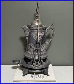 Antique Rogers & Bro Triple Plate Silver Tilting Water Pitcher With Stand Ornate Antique Rogers & Bro Triple Plate Silver Tilting Water Pitcher With Stand Ornate
