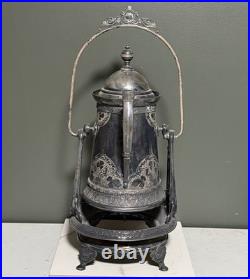 Antique Rogers & Bro Triple Plate Silver Tilting Water Pitcher With Stand Ornate Antique Rogers & Bro Triple Plate Silver Tilting Water Pitcher With Stand Ornate