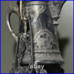 Antique Rogers & Bro Triple Plate Silver Tilting Water Pitcher With Stand Ornate Antique Rogers & Bro Triple Plate Silver Tilting Water Pitcher With Stand Ornate