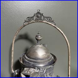 Antique Rogers & Bro Triple Plate Silver Tilting Water Pitcher With Stand Ornate Antique Rogers & Bro Triple Plate Silver Tilting Water Pitcher With Stand Ornate