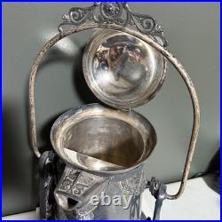 Antique Rogers & Bro Triple Plate Silver Tilting Water Pitcher With Stand Ornate Antique Rogers & Bro Triple Plate Silver Tilting Water Pitcher With Stand Ornate