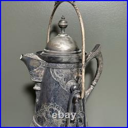 Antique Rogers & Bro Triple Plate Silver Tilting Water Pitcher With Stand Ornate Antique Rogers & Bro Triple Plate Silver Tilting Water Pitcher With Stand Ornate