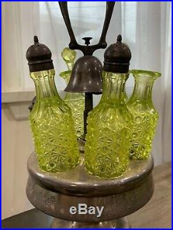 Antique Rogers & Bro Victorian Triple Plate Vaseline Glass Condiment Carousel