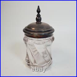 Antique Rogers Bros Heavy Glass Pickle Castor With Silver Plate Stand, Lid, & Fork