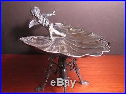 Antique Rogers & Bros Scalloped Pedestal Candy Dish with Cherub 1890-1910