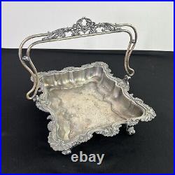 Antique Rogers Bros Silver Plate Footed & Engraved Cake Brides Basket