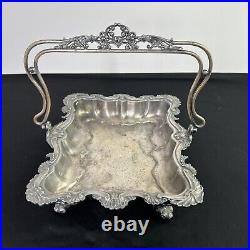 Antique Rogers Bros Silver Plate Footed & Engraved Cake Brides Basket